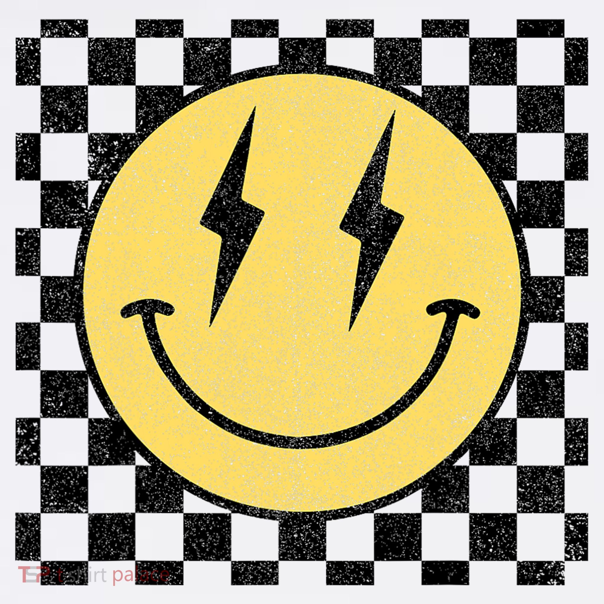 Retro Happy Face Checkered Pattern Smile Face Long Sleeve Shirt