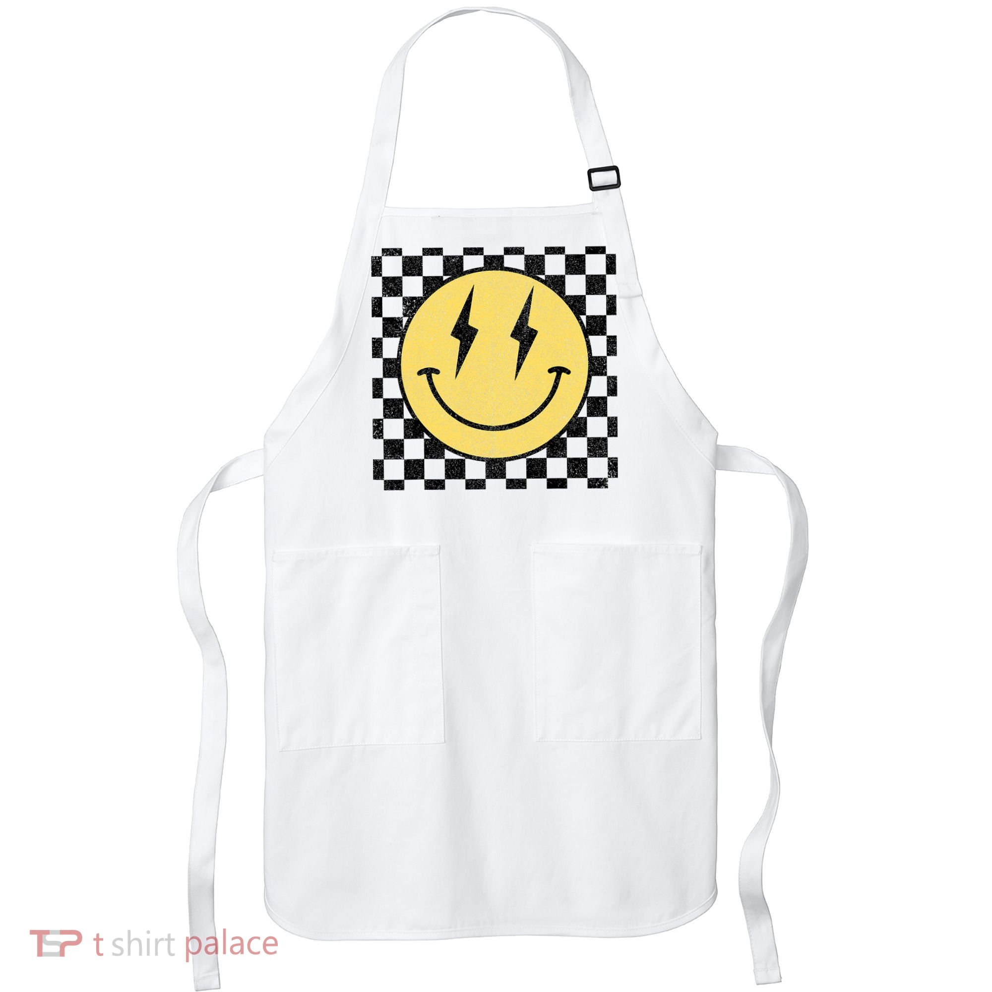 Retro Happy Face Checkered Pattern Smile Face Apron