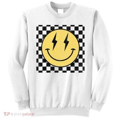 Retro Happy Face Checkered Pattern Smile Face Sweatshirt