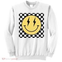 Retro Happy Face Checkered Pattern Smile Face Sweatshirt thumb 0