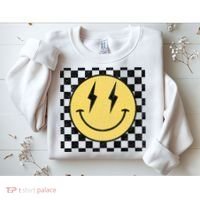 Retro Happy Face Checkered Pattern Smile Face Sweatshirt thumb 2