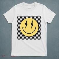 Retro Happy Face Checkered Pattern Smile Face T-Shirt thumb 5