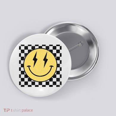 Retro Happy Face Checkered Pattern Smile Face Button