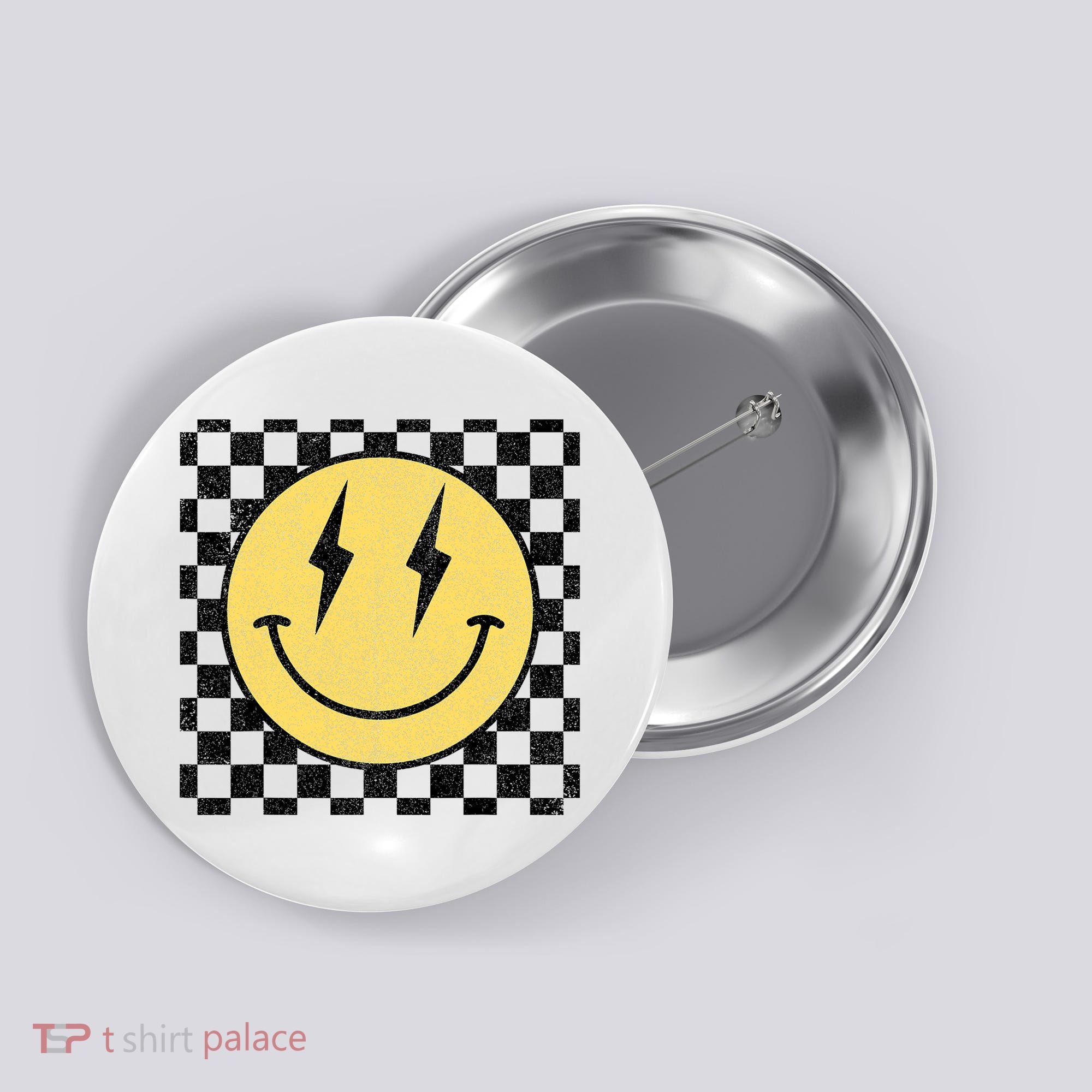 Retro Happy Face Checkered Pattern Smile Face Button