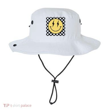 Retro Happy Face Checkered Pattern Smile Face Bucket Hat