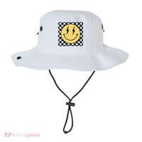 Retro Happy Face Checkered Pattern Smile Face Bucket Hat thumb 0