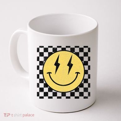Retro Happy Face Checkered Pattern Smile Face Coffee Mug