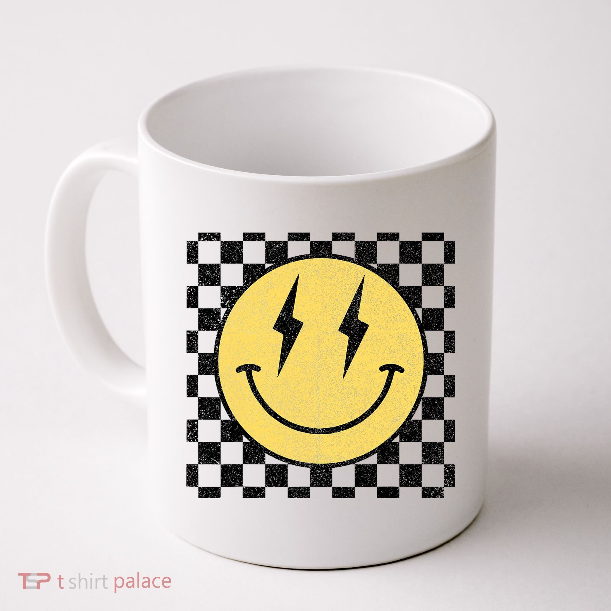 Retro Happy Face Checkered Pattern Smile Face Coffee Mug