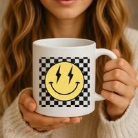 Retro Happy Face Checkered Pattern Smile Face Coffee Mug thumb 3