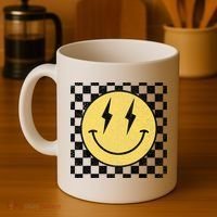 Retro Happy Face Checkered Pattern Smile Face Coffee Mug thumb 4
