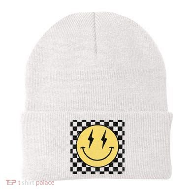 Retro Happy Face Checkered Pattern Smile Face Beanie
