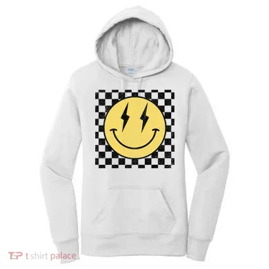 Retro Happy Face Checkered Pattern Smile Face Women's Hoodie