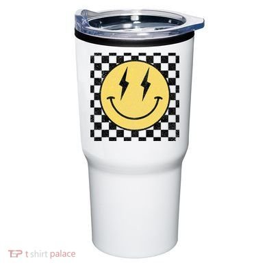 Retro Happy Face Checkered Pattern Smile Face Tumbler