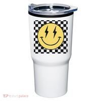 Retro Happy Face Checkered Pattern Smile Face Tumbler thumb 0