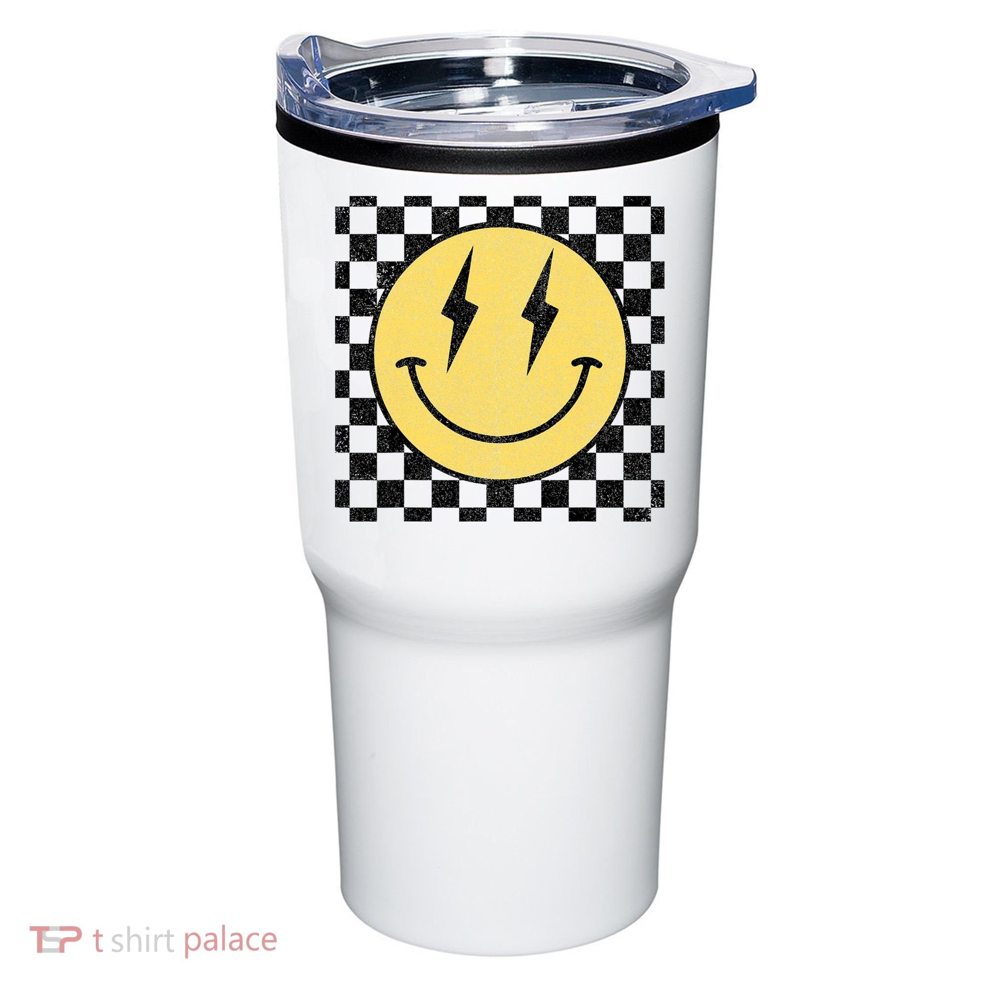 Retro Happy Face Checkered Pattern Smile Face Tumbler