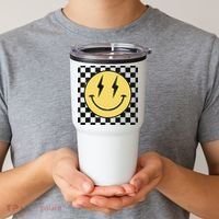 Retro Happy Face Checkered Pattern Smile Face Tumbler thumb 2