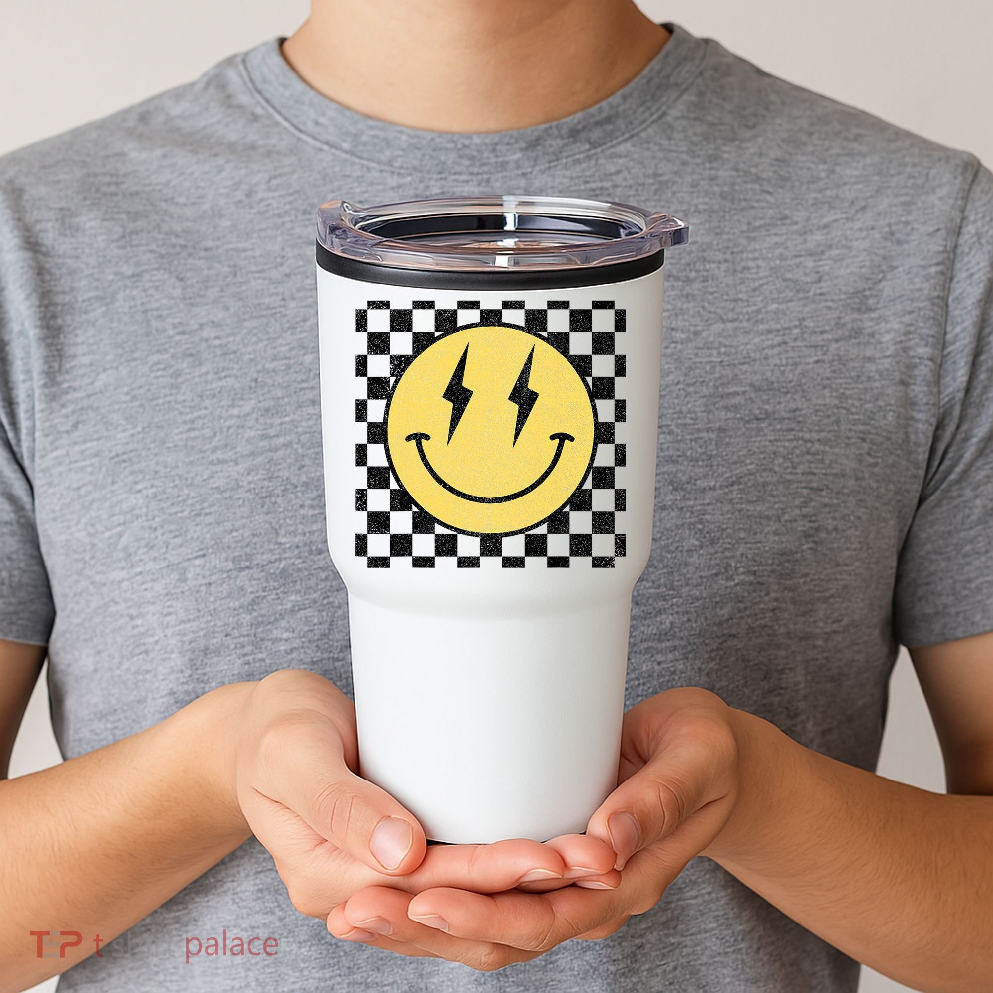 Retro Happy Face Checkered Pattern Smile Face Tumbler