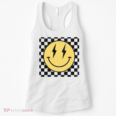 Retro Happy Face Checkered Pattern Smile Face Women's Tank Top