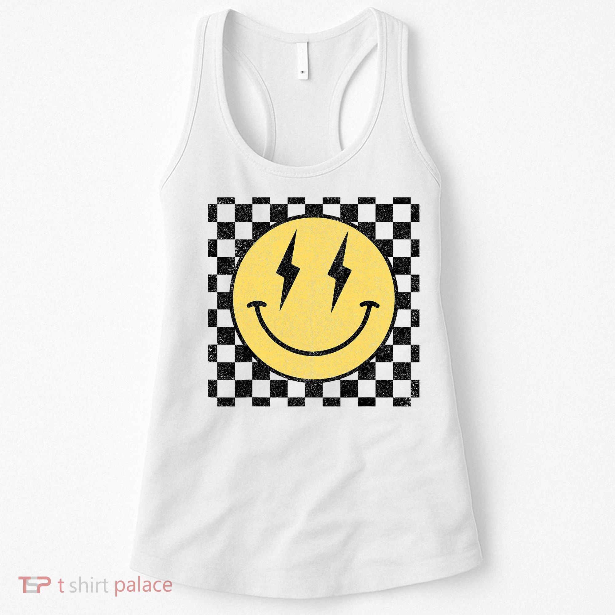Retro Happy Face Checkered Pattern Smile Face Women's Tank Top