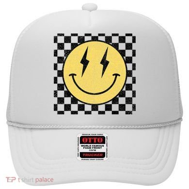 Retro Happy Face Checkered Pattern Smile Face Hat