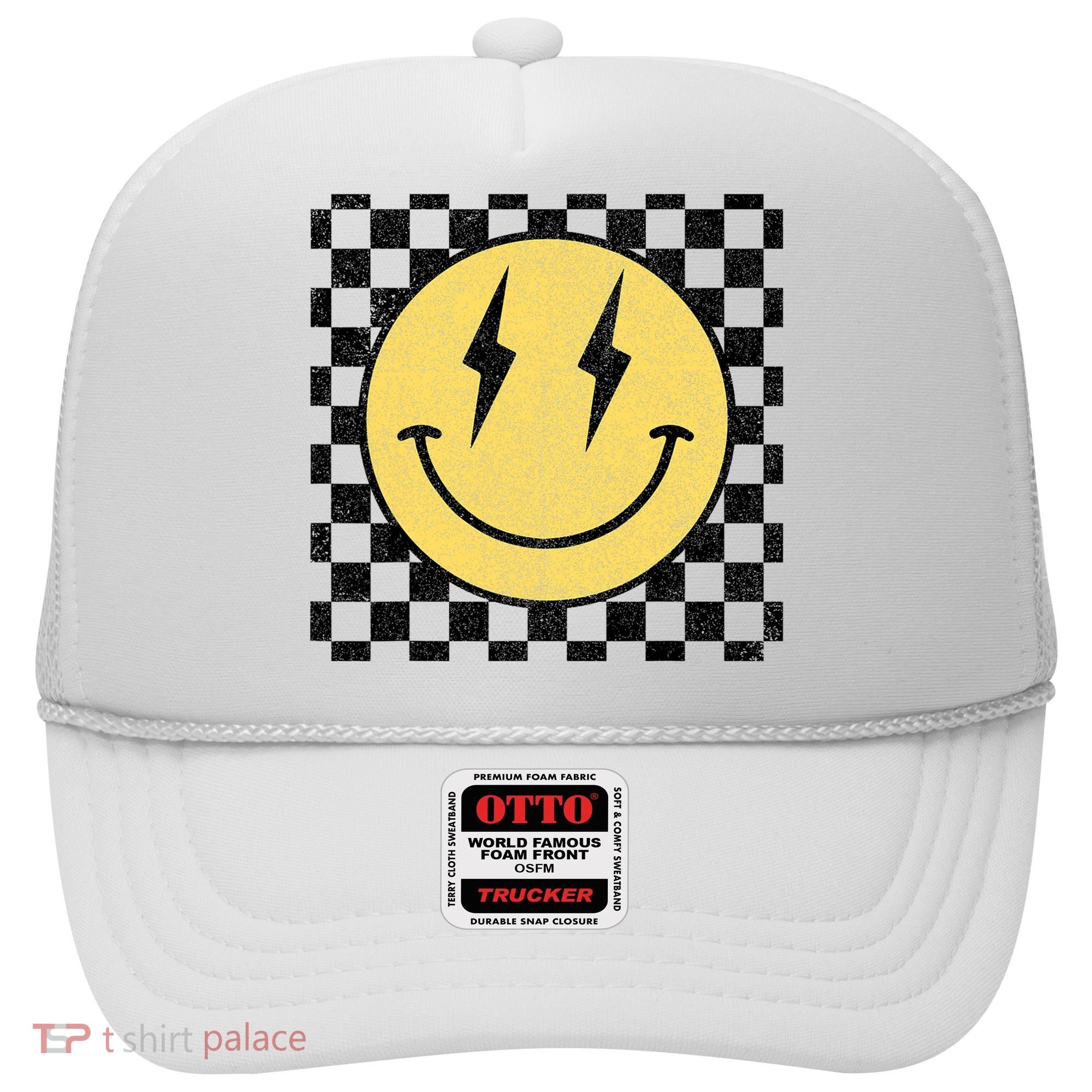 Retro Happy Face Checkered Pattern Smile Face Hat