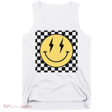 Retro Happy Face Checkered Pattern Smile Face Tank Top