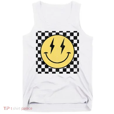 Retro Happy Face Checkered Pattern Smile Face Tank Top