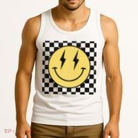 Retro Happy Face Checkered Pattern Smile Face Tank Top thumb 3
