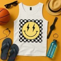 Retro Happy Face Checkered Pattern Smile Face Tank Top thumb 4