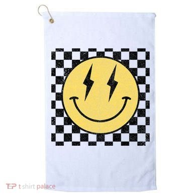 Retro Happy Face Checkered Pattern Smile Face Golf Towel