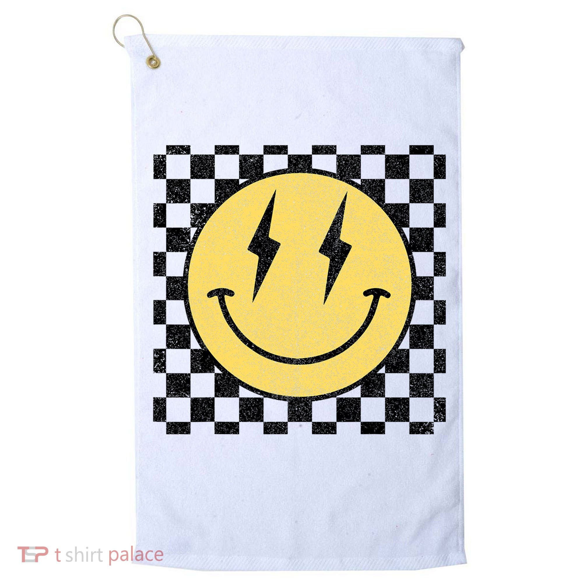 Retro Happy Face Checkered Pattern Smile Face Golf Towel