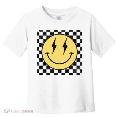 Retro Happy Face Checkered Pattern Smile Face Toddler T-Shirt