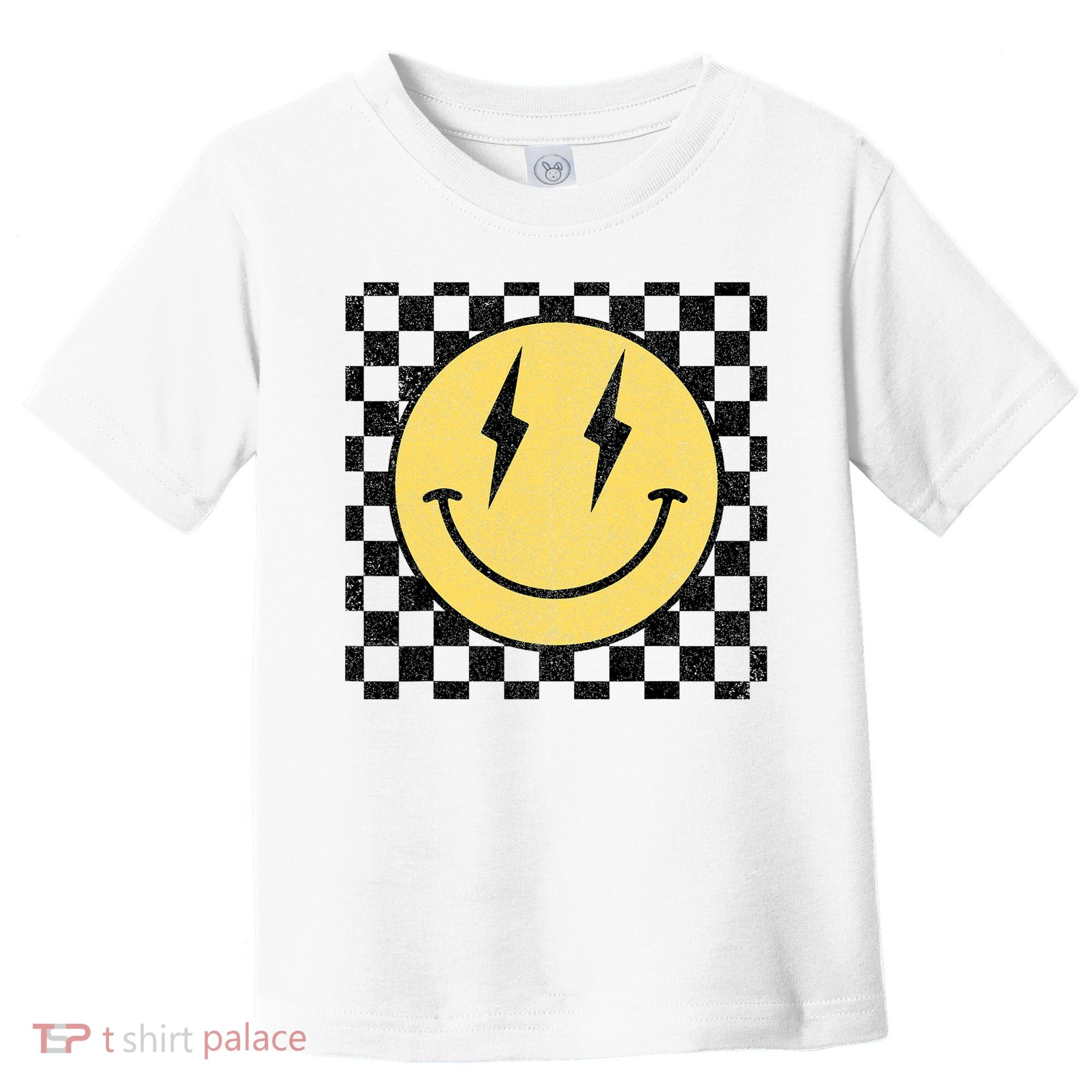 Retro Happy Face Checkered Pattern Smile Face Toddler T-Shirt