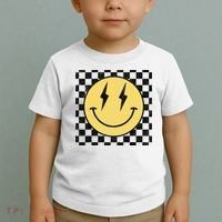 Retro Happy Face Checkered Pattern Smile Face Toddler T-Shirt thumb 2