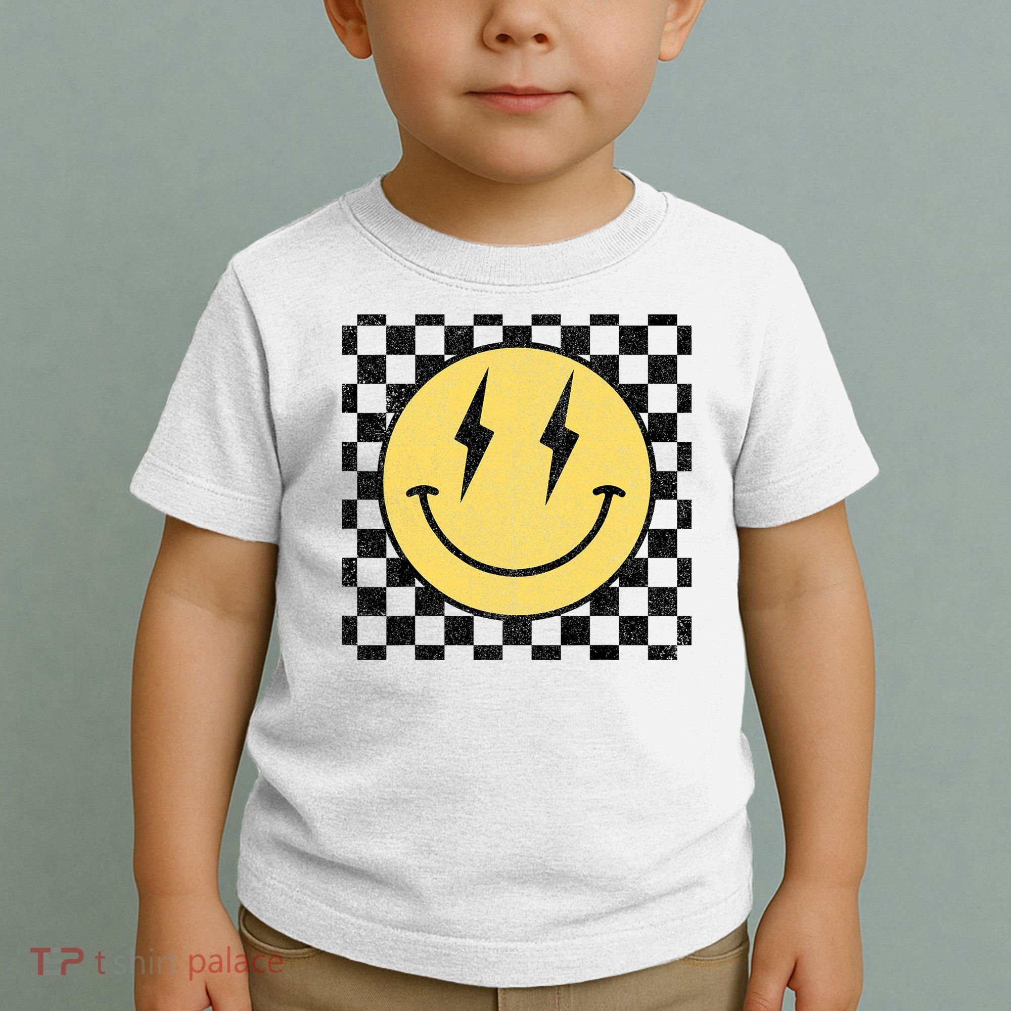 Retro Happy Face Checkered Pattern Smile Face Toddler T-Shirt