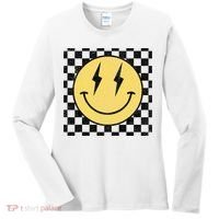 Retro Happy Face Checkered Pattern Smile Face Women's Long Sleeve Shirt thumb 0