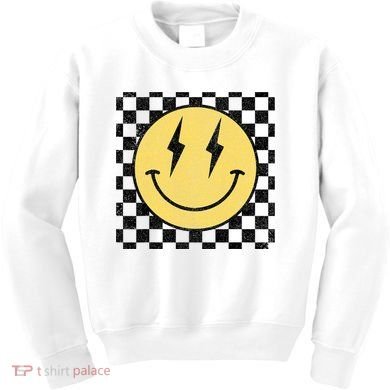 Retro Happy Face Checkered Pattern Smile Face Kids Sweatshirt