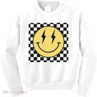 Retro Happy Face Checkered Pattern Smile Face Kids Sweatshirt thumb 0