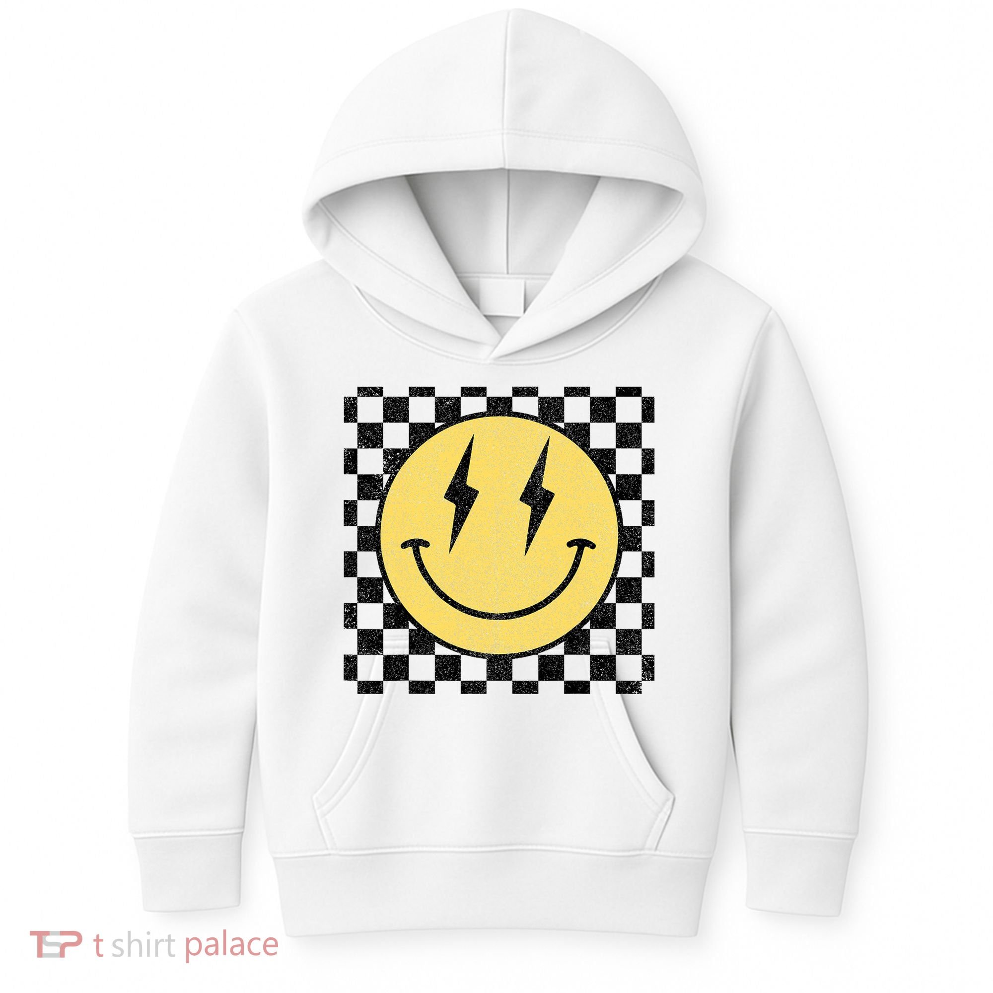 Retro Happy Face Checkered Pattern Smile Face Kids Hoodie
