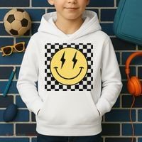 Retro Happy Face Checkered Pattern Smile Face Kids Hoodie thumb 2
