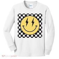 Retro Happy Face Checkered Pattern Smile Face Kids Long Sleeve Shirt thumb 0