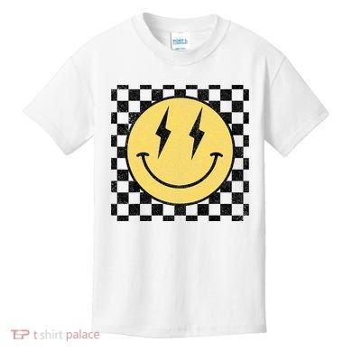 Retro Happy Face Checkered Pattern Smile Face Kids T-Shirt