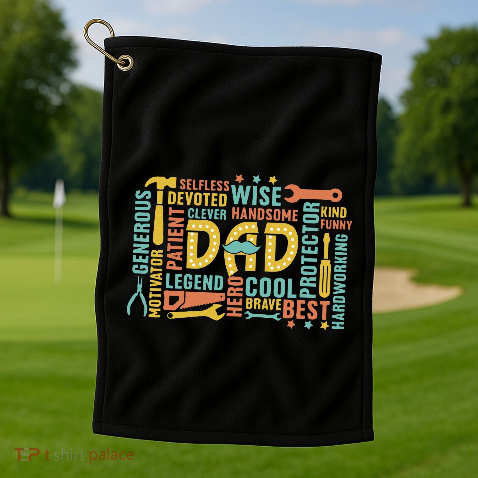 Retro Happy FatherS Day Dad Tools Best Dad Ever Golf Towel