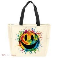 Retro Happy Face Rainbow Tiedye Splatter 70s Peace Smile Tote Bag thumb 0