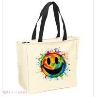 Retro Happy Face Rainbow Tiedye Splatter 70s Peace Smile Tote Bag thumb 2