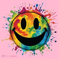 Retro Happy Face Rainbow Tiedye Splatter 70s Peace Smile Coaster thumb 2