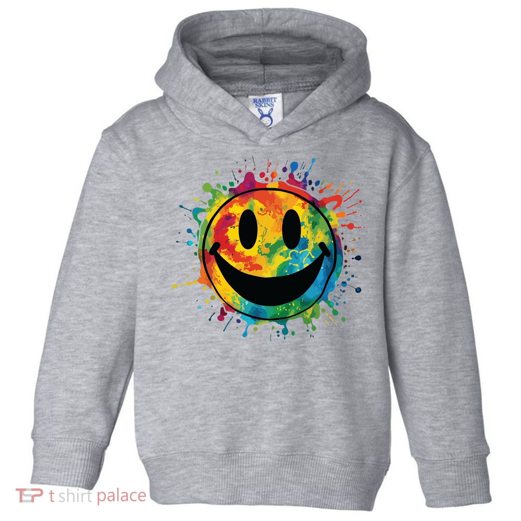 Retro Happy Face Rainbow Tiedye Splatter 70s Peace Smile Toddler Hoodie