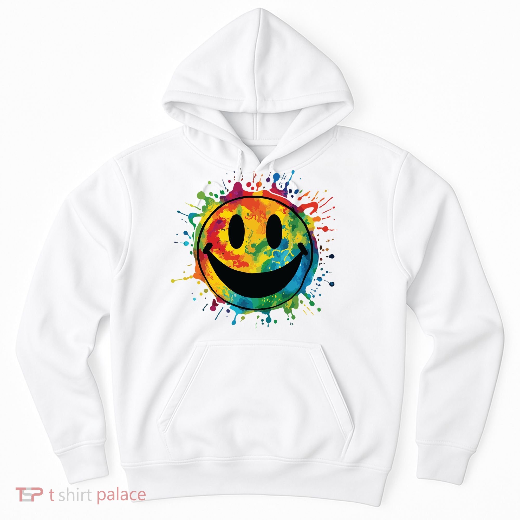 Retro Happy Face Rainbow Tiedye Splatter 70s Peace Smile Hoodie