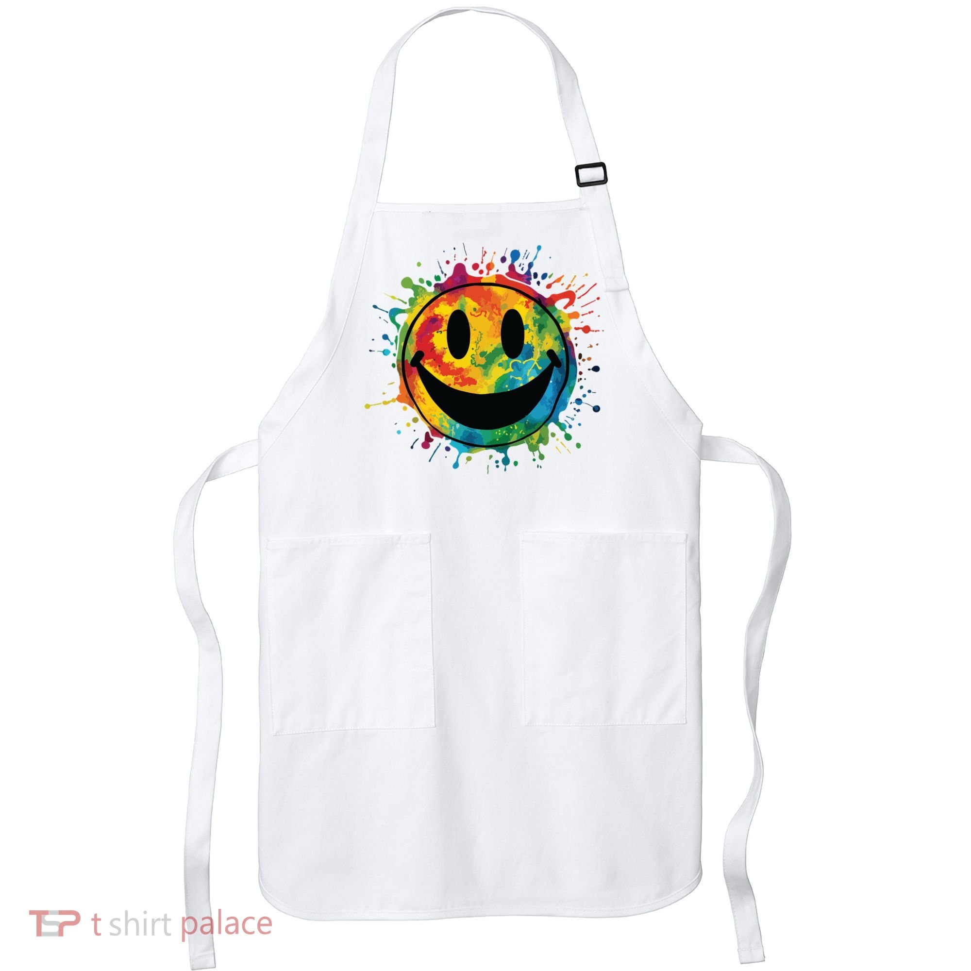 Retro Happy Face Rainbow Tiedye Splatter 70s Peace Smile Apron