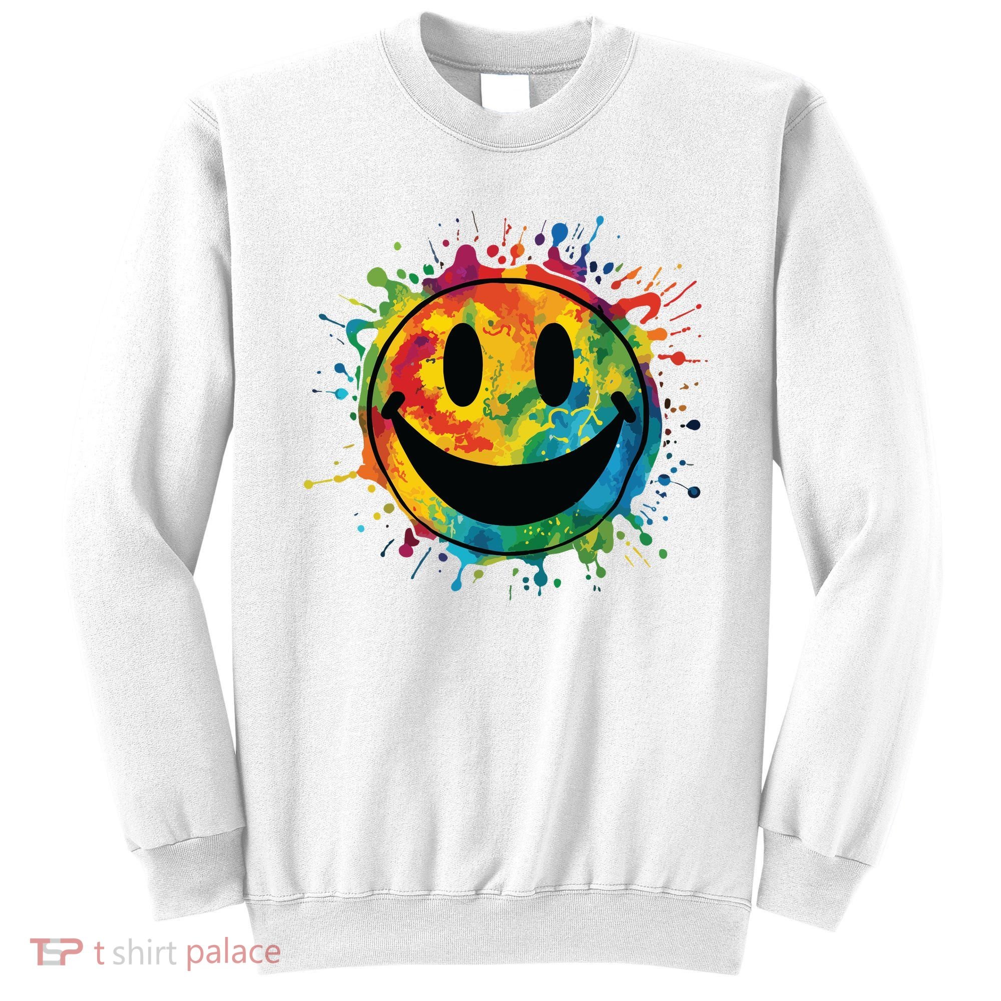 Retro Happy Face Rainbow Tiedye Splatter 70s Peace Smile Sweatshirt